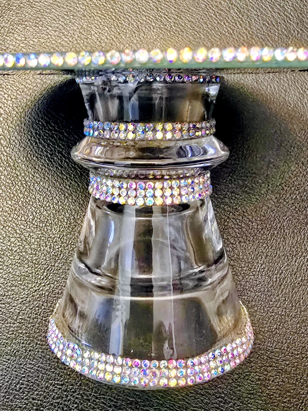 Candle Holder New Iridescent Rhinestone Trim 3x4.5 In Handmade